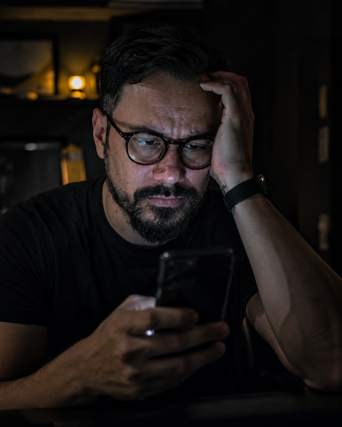 Empreendedor frustrado vendo lead esfriar no WhatsApp